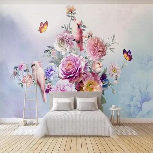 Modern minimalist court white peony decorative painting wall custom high-end mural factory wholesale wallpaper mural photo wall