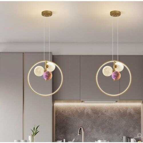 Modern Dinning Room LED Lamp Nordic Bedroom Pendant Lamp With 3D Printing Moon Ball Home Indoor Pendant Lighting /Light Fixture