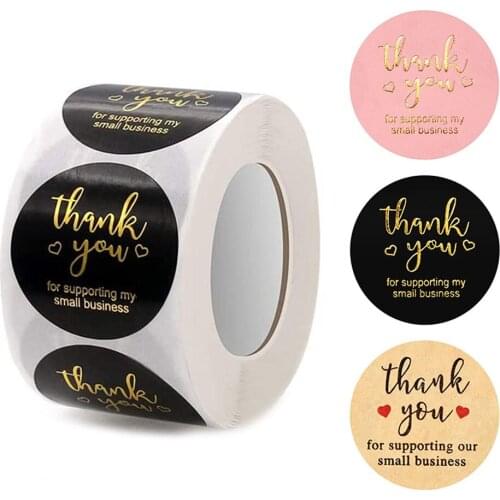 500pcs 1 Inch Thank You For Supporting My Small Business Stickers Gold Silver Stamp Black Pink Package Gift Box Decoration