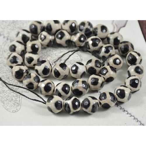 Unique Pearls jewellery Store Tibetan Dzi Faceted Football Dragon Black White Agate Gemstone 10mm 15'' Full One Strand LC3-243