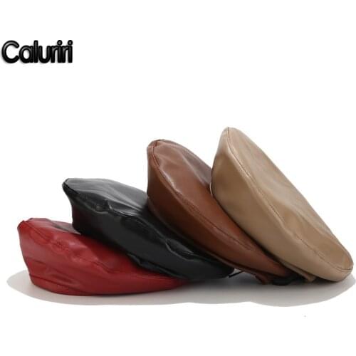 Vintage Women Solid PU Beret Hat French Artist Warm Hat Winter Cap Lady All Match Hat Fashion Berets For Women Girls ZZ-279