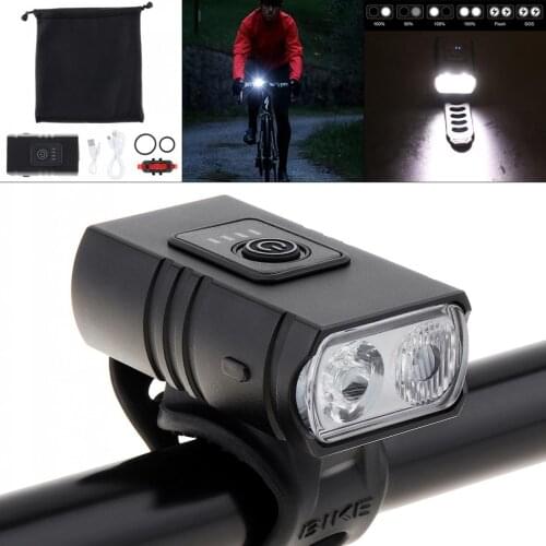 Waterproof 1000LM 2 XML-T6 LED Bicycle USB Rechargeable Bike Headlight with 6 Modes and Power Display and Taillight with 4 Modes