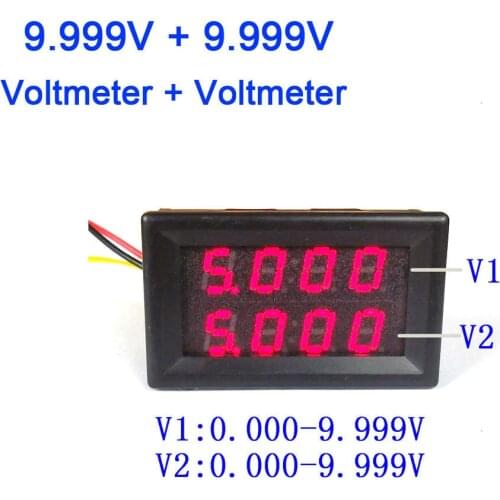 Voltmeter + voltmeter Dual display DC 10V + 9.999V digital LED VOLT Panel Voltage detection Tester Meter 12V 24V CAR