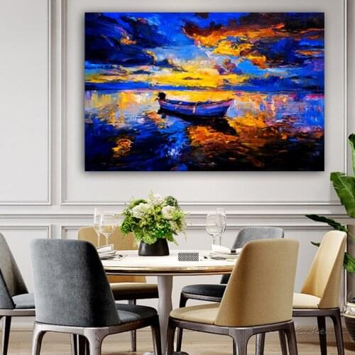 Wangart Abstract sky Oil Painting colorful Boating Wall Picture For Living Room bedroom Canvas Modern Art Poster And Print