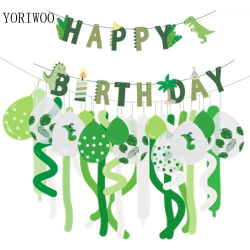 YORIWOO 36pcs Dino Dinosaur Party Supplies Jurassic Jungle Animal Balloons Happy Birthday Banner Garland Baby Shower Decorations