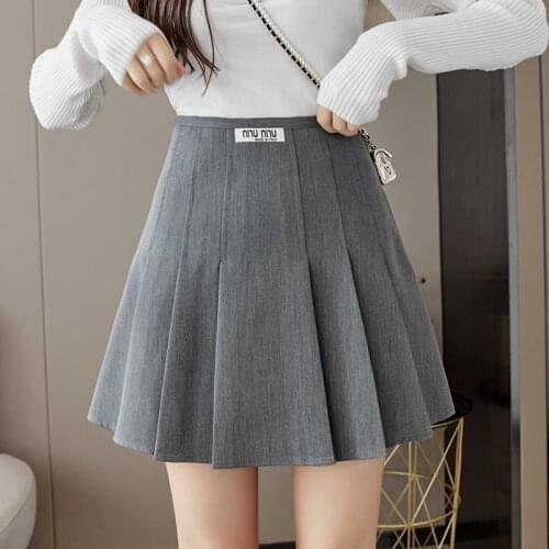 BETHQUENOY Gray Pleated Skirts Women Mini Jupe Femme Mujer Faldas Woman Skirt Saias Mulher Plisada Spodnica Damska 2021 Autumn