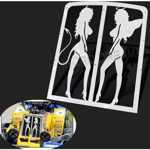 ATV Radiator Grill Guard For Yamaha Banshee 1987-2012 Chrome Water Cooler Protector Angel and Devil Pattern Grille Cover