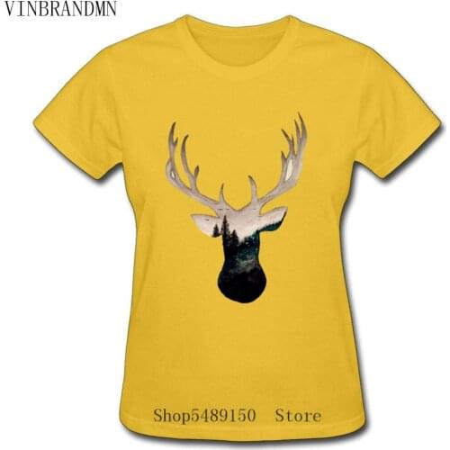 Geometric Cool Animal Deer Head Clothes Lovely Deer Printed Serene Landscape T-Shirt Womens Black Summer Fashion Cotton T Shirt