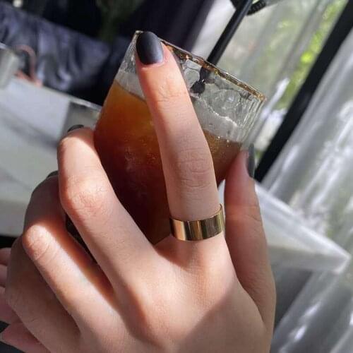 Titanium Steel 7mm Rings For Women Glossy Plate Elegant Simple Ring Rose Gold Normcore Style HCJ03