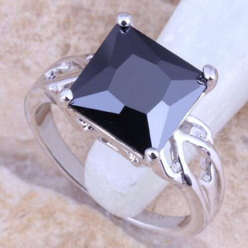 Fabulous Black Cubic Zirconia Silver Plated Womens Jewelry Ring Size 6 / 7 / 8 / 9 R1466