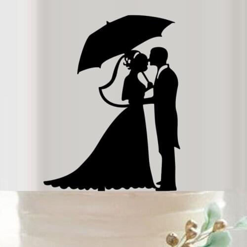 100pcs/lot Creative bride and groom with umbrella design wedding cake inserted card Wedding Cake Topper Party Cake Decorations