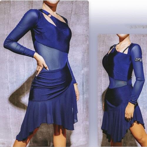 2020 New Latin Dance Dress Women W626 Lotus Hem Long Sleeve Performance Costume Dancing Cloth Belly Chacha Ballroom Dresses