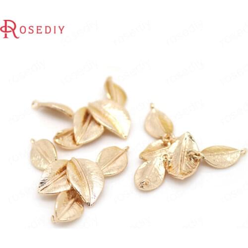 34344)4PCS 34*19MM 24K Champagne Gold Color Brass Connect Tree Leaf Charms Pendants High Quality Jewelry Findings Accessories