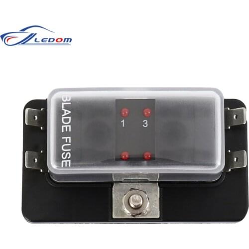 4 Ways Blade Fuse Block Plastic Cover 12V 32V Fuses Box Holder With LED Indicator Light For Auto Car Marine