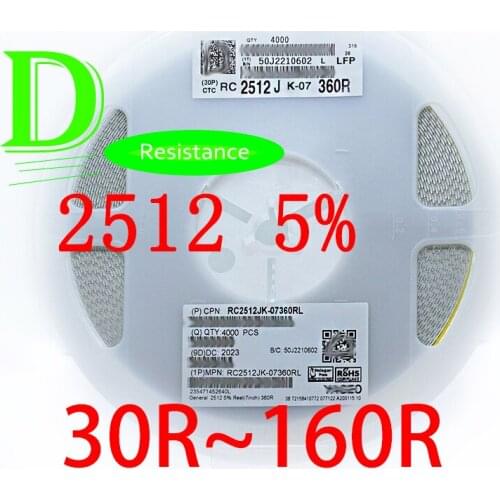 50PCS SMD Resistor 2512 5% RC2512JK-07 Series 30R 33R 36R 39R 43R 47R 51R 56R 62R 68R 75R 82R 91R 100R 110R 120R 130R 150R 160R