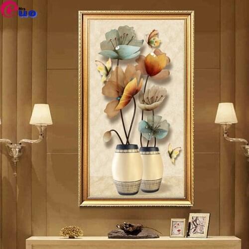 5d diamond painting Vase Flowers living room diamond embroidery new corridor porch vertical version of Diamond Mosaic painting