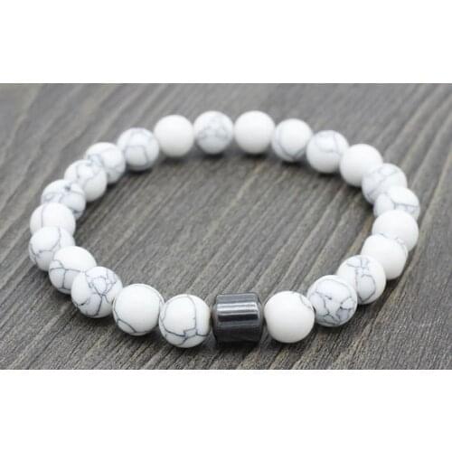 8mm uk44 adjusted rope Yoga howlite labradorite map Stone white black volcanic lava stone bead Bracelet Magnetite Bangles