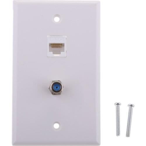 8x Coaxial F Connector Ethernet Network RJ45 Jack Wall Plate Socket Outlet