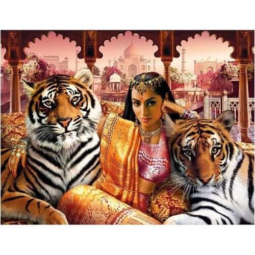 Diamond Painting Egyptian beauty and tiger Rhinestones Mosaic 5D DIY Square Round Diamond Embroidery Full Display Home Decor