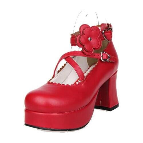 Angelic imprint woman mori girl lolita cosplay shoes lady high heels pumps women princess dress party shoes 33-47 flowers 7.5cm