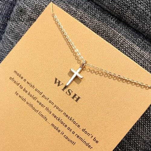 MOONXUAN Wish Cross Jesus Charm Gold Sliver Plated Alloy Chains Choker Jewelry Pendant Necklace For Women Reminder