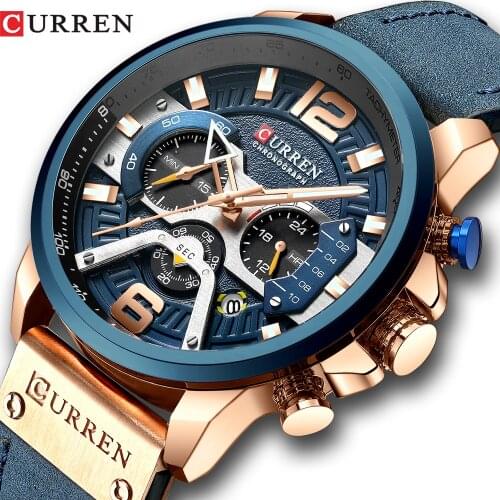 Casual Sport Watches for Men Blue Top Brand Luxury Military Leather Wrist Watch Man Clock Fashion Chronograph Wristwatch