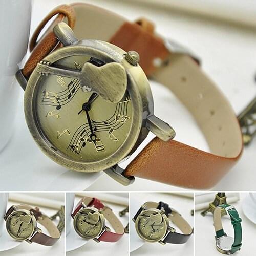 Fashion Women Watch Vintage Guitar Number Pointer Note Dial Casual Quartz Wrist Watch Round Dial Casual Quartz Clock Reloj Mujer