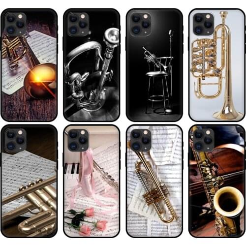 Black tpu case for iphone 5 5s se 2020 6 6s 7 8 plus x 10 XR XS 11 12 mini pro MAX back cover Piccolo Trumpet Brass Instruments