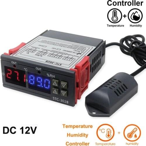 STC-3028 3028 Digital Thermostat Hygrostat Temperature Humidity Controller AC 110V-220V DC12V Regulator Heating Cooling Control