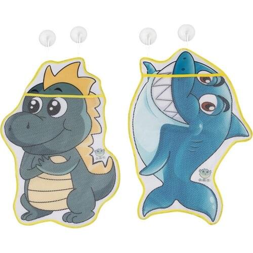 Childrens Mesh Bath Toy Cartoon Dinosaur Shower Toy Organizer Toys Storage Mesh Bag With Suction Cups Breathable Drain Net Bag