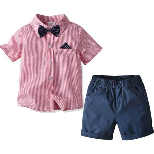 2 3 4 5 6 Years Toddler Boys Sets Casual Striped Short Sleeve Shirt Shorts Summer Baby Kids Clothing 2020 New Arrival Boy 2pcs