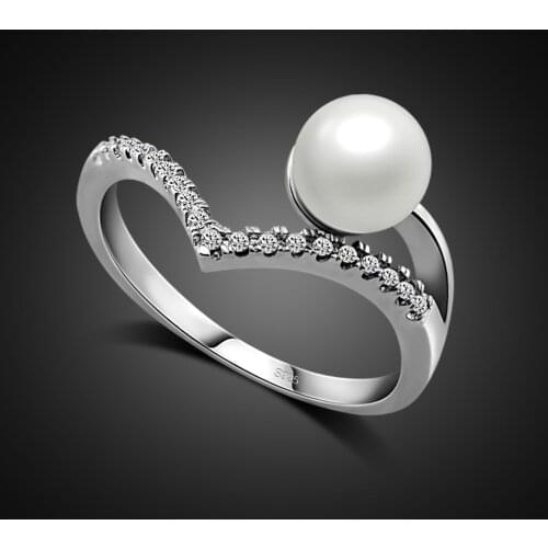 Elegant 100% 925 Sterling Silver Inlay Pearl Rings For Women Fashion Charm Female Flower Heart Zircon Ring Jewelry