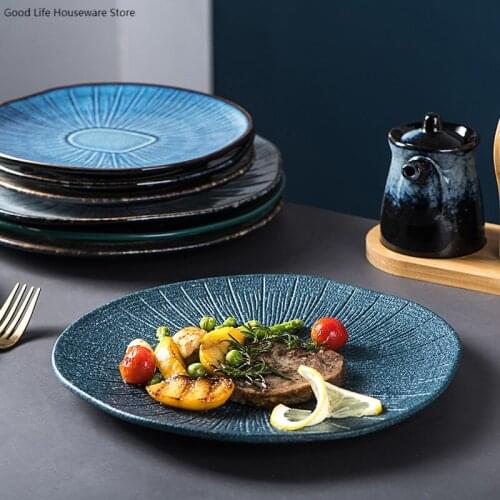 8/10Inches Embossed Ceramic Steak Sushi Plate Nordic Breakfast Plate Western Food Pasta Dishes Kitchen Household Dinnerware