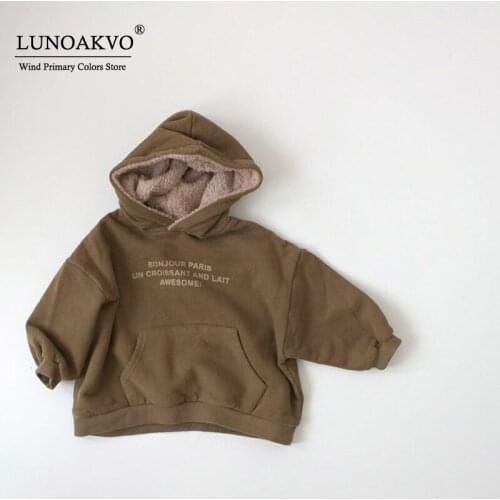Lunoakvo Baby Boys Clothes Autumn Baby Girls Letter Fleece Hoodie Tops Kids Long Sleeve T-shirt Toddler Boys Casual Sweater