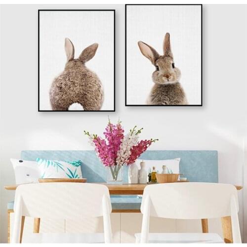 Print Minimalist Painting Nordic Kids Baby Room Decor Bunny Rabbit Tail Wall Art Picture Woodland Animal Canvas Poster Nursery