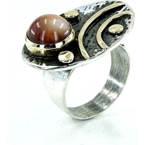 Natural Coral Stone Production Authentic Special Silver Ring