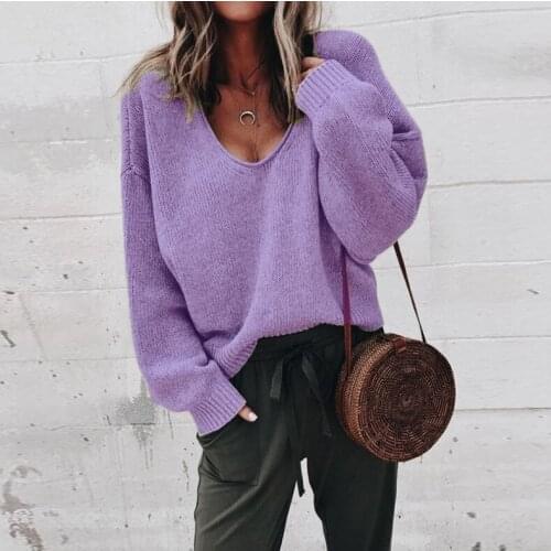 Foridol solid purple pullovers sweater female casual oversized sweater women autumn winter knited jumper tops outfits 2020