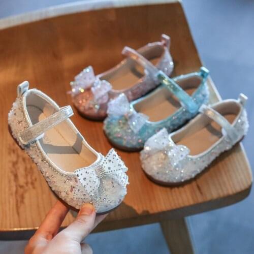 2020 Autumn Children Shoes Color Diamond Sequins Girls Baby Shoes Rhinestone Pretty Bow Princess Soft Sole Dance Shoes