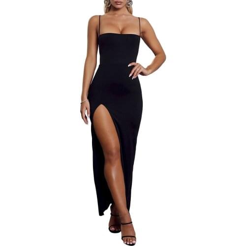 Sexy Suspenders Slim Bandage Open Back Split Dress Female 2020 Summer Ladies Nightclub Party Black Long Dress Vestidos Largos