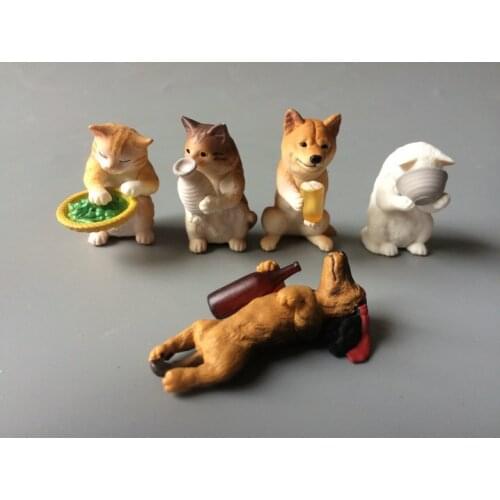 Pvc figure models toys drunk dog cat 5pcs/set