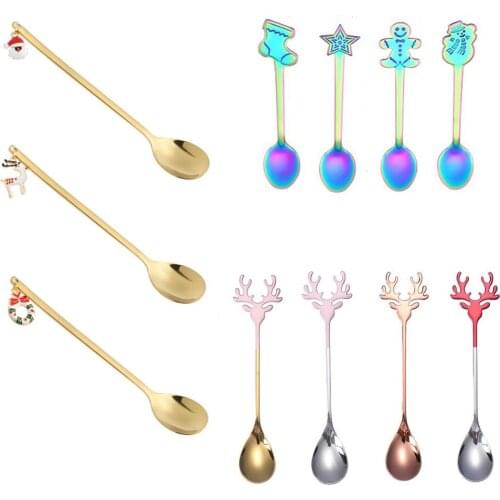 Multicolor Christmas Coffee Spoons Stainless Steel Ice Cream Desserts Spoon Set Snowman Socks Star Style Kids Drinking Tea Scoop