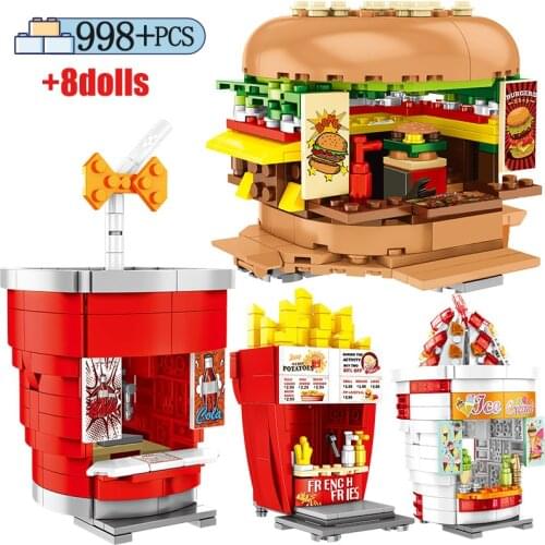 SEMBO City Friends Food Hamburgers Shop Street View Buildings Block For Ice Cream House Truck Bricks Sets Toys For Children Gift
