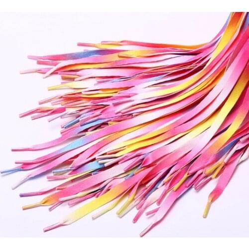 1Pair Colorful Laces Rainbow Gradient Print Flat Canvas Shoe Lace Shoes Casual Chromatic Colour Shoelaces 80CM/100CM/120CM