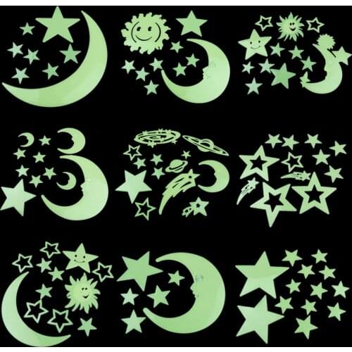 Luminous Wall Stickers Glow In the Dark Star Fluorescent Plastic Toys Moon Sun For Kids Bedroom Ceiling Decal Home Decoration