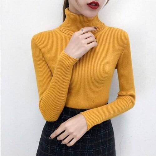 New Fashion Autumn Turtleneck Sweater Women Thick Knitted Slim Long-sleeved Bottoming Shirt Solid Color Pullover All-match