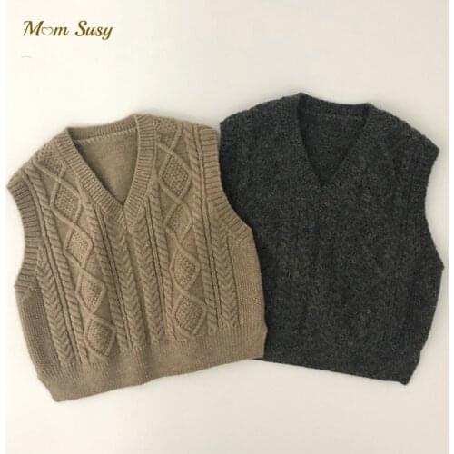 Baby Boy Girl Sweater Vest Woolen Infant Toddler Child Knit Waistcoat V-neck Sweater Sleeveless Spring Autumn Baby Clothes 1-8Y