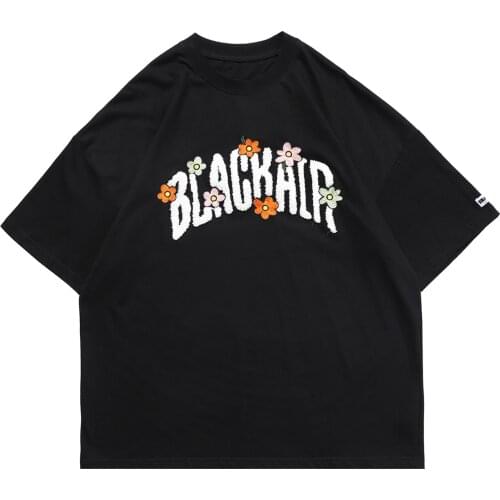 LACIBLE Streetwear Oversize T Shirt Men Women Harajuku Furry Letter Embroidery Flower T-Shirt Summer Short Sleeve Tees Loose