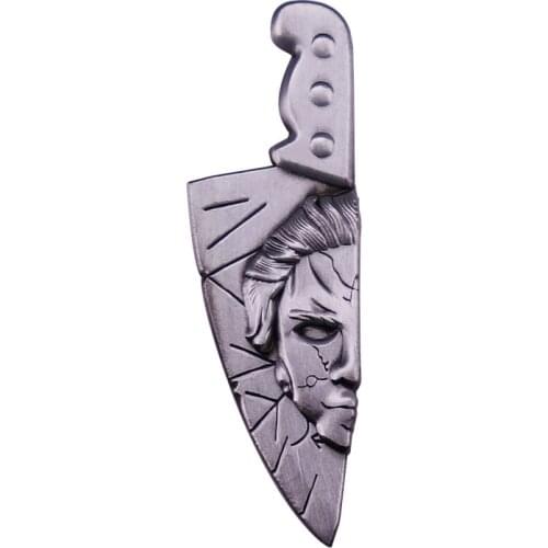 Horror Movie Halloween Michael Myers Avatar Knife Shape Metal Enamel Lapel Clothes Coats Bag Badge Brooch Pin Accessories