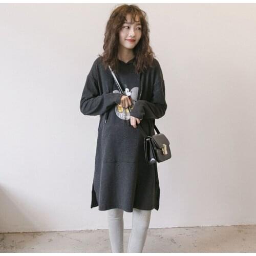 Spring Autumn Maternity Cashmere Dresses Long Sleeve Cartoon Dress Pregnancy Hooded Loose Dress Fashion Pregnant Women Clothes