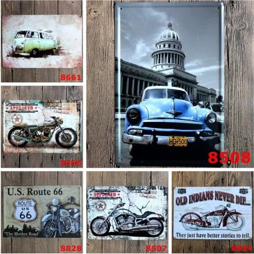 Vintage Metal Signs of Retro Car Bus Motorcycle U.S Route 66 The Mother Road Classic Iron Painting for Garage Bar Decoration